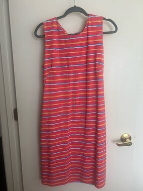 J. McLaughlin Red Multicolor Striped Sleeveless Midi Dress